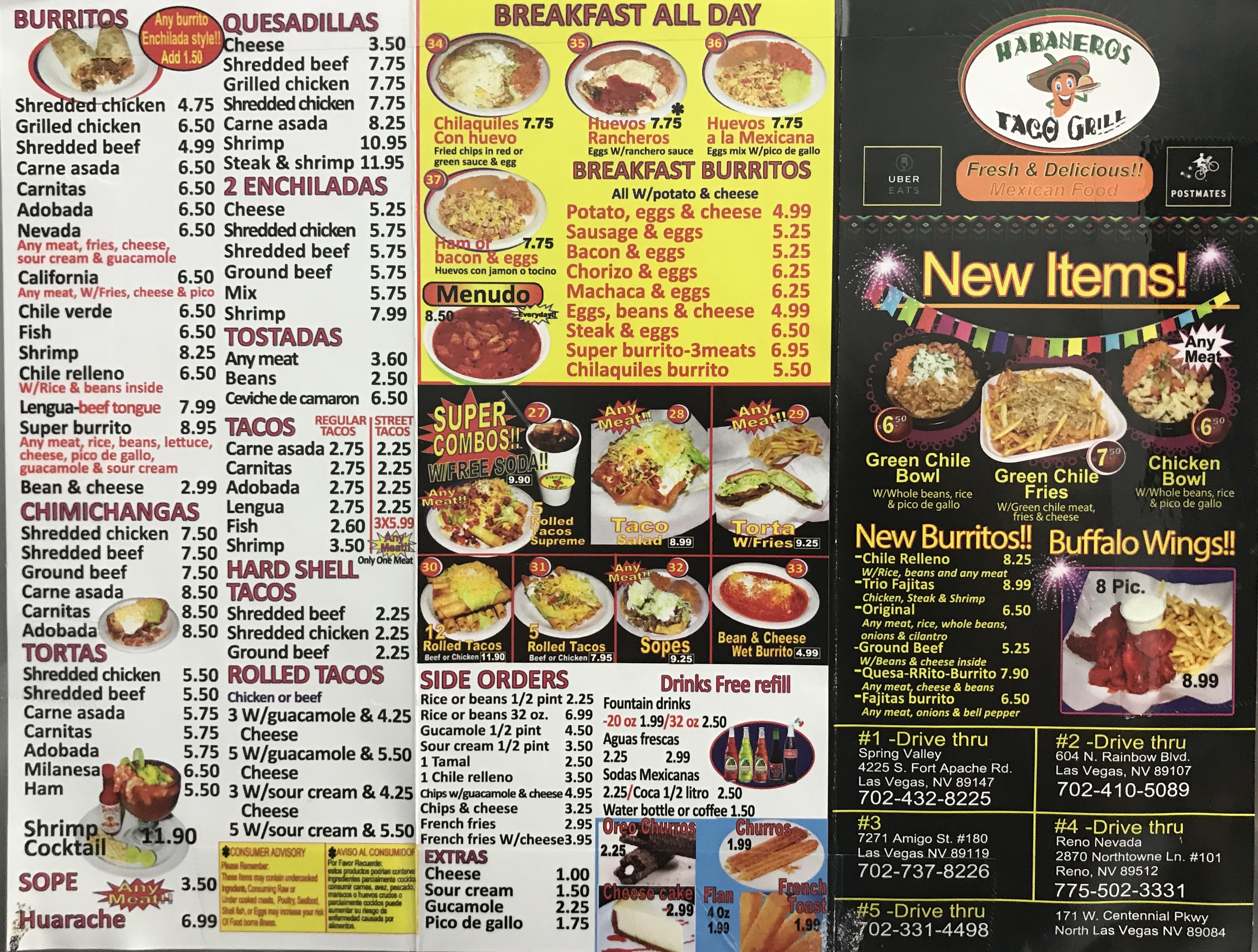 Menu Habaneros Front